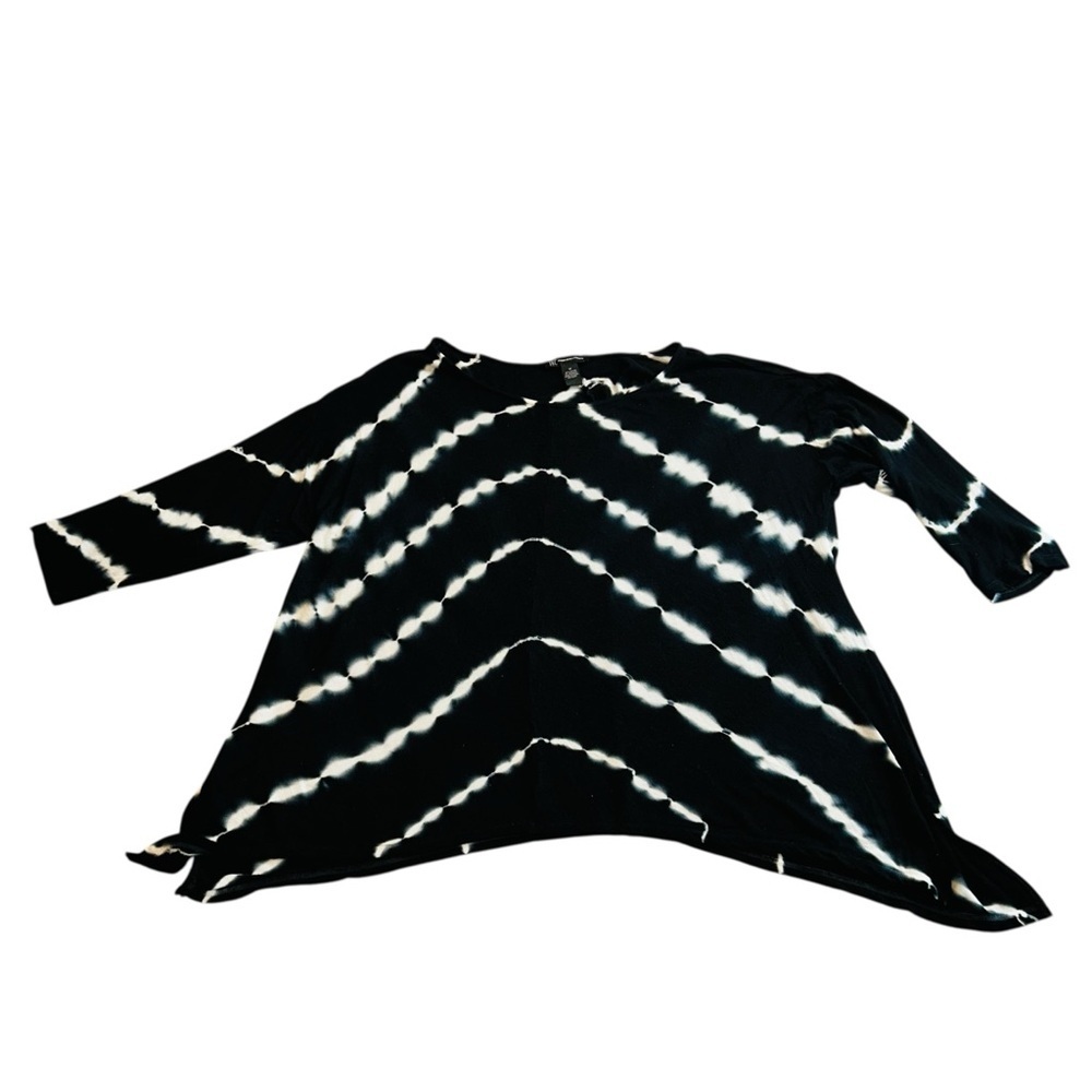 INC International Concepts Navy Blue and White Tie-Dye Long Sleeve Top
